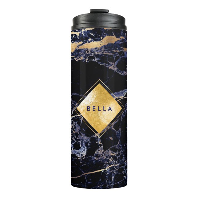 Bouteilles Isothermes PixDezines MIDNIGHT MARBLE BLEU FAUX OR VEINS (Devant)