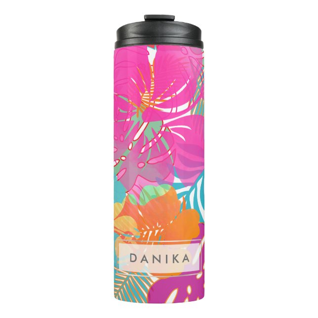 Bouteilles Isothermes PixDezines Rainforest/Hibiscus/Orange/Jaune/Bleu (Devant)