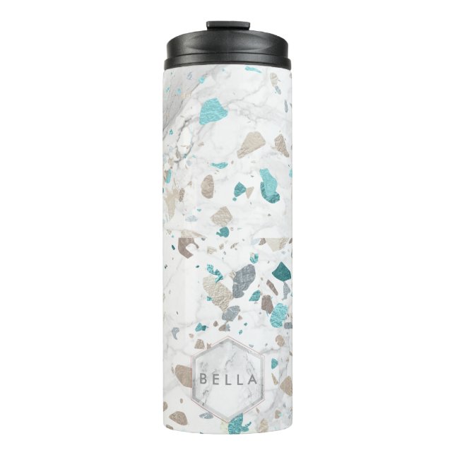 Bouteilles Isothermes PixDezines TERRAZZO AQUA ARGENT TURQUOISE (Devant)