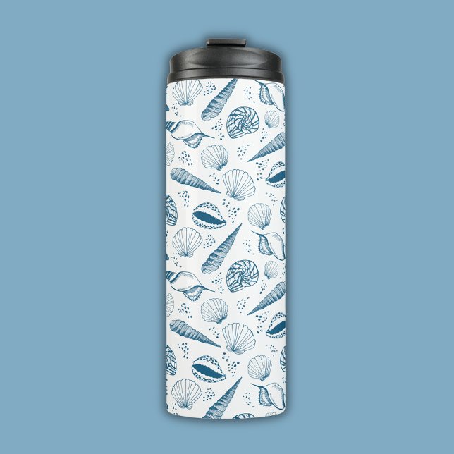 Bouteilles Isothermes Plage bleu de coquillages (Coastal chic blue seashell nautical beach vibe thermal tumbler)