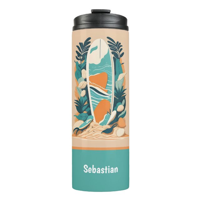 Bouteilles Isothermes Plage tropicale Abstraite Rétro Surf pour Ados (Devant)