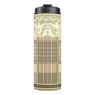 Bouteilles Isothermes Plaid et dentelle or et crème girly