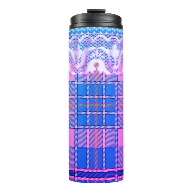 Bouteilles Isothermes Plaid et dentelle violet et rose mignon girly (Devant)