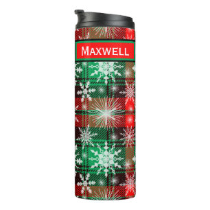Bouteilles Isothermes Plaid Et Snowflakes Noël Motif 1 Avec Nom