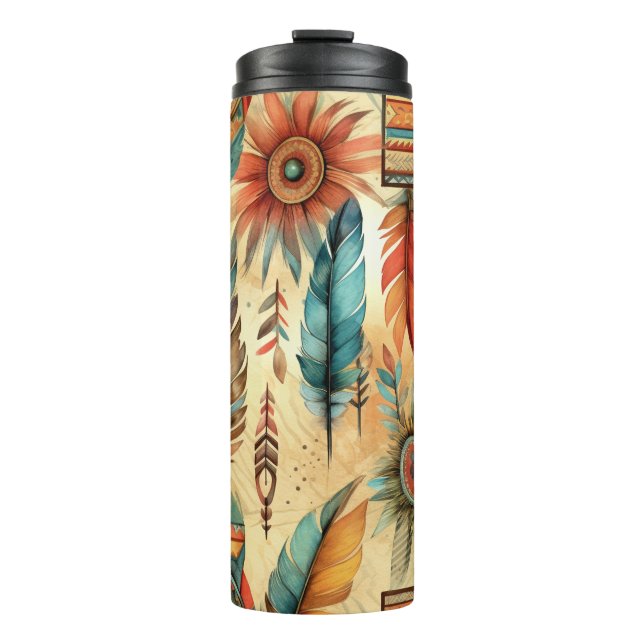 Bouteilles Isothermes Plumes bleues de la tribu Aztec Boho (Devant)
