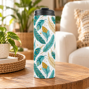 Bouteilles Isothermes Plumes sarcelles et or Boho