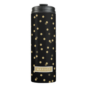 Bouteilles Isothermes Points Confetti Noir et Or Monogramme