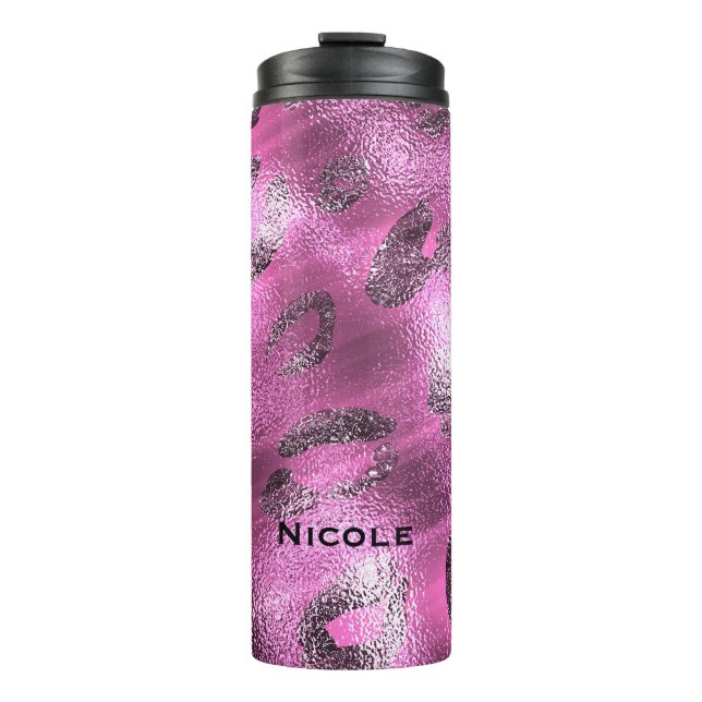 Bouteilles Isothermes Points Empreintes de léopard rose et noir Cheetah  (Devant)
