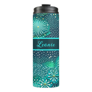 Bouteilles Isothermes points et motifs de fleurs bleu turquoise