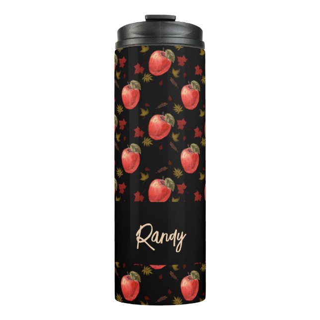 Bouteilles Isothermes Pommes rouges et feuilles sur noir (Devant)