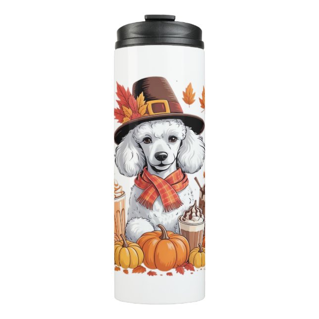 Bouteilles Isothermes Poodle Thanksgiving Boissons Café Automne Feuilles (Devant)