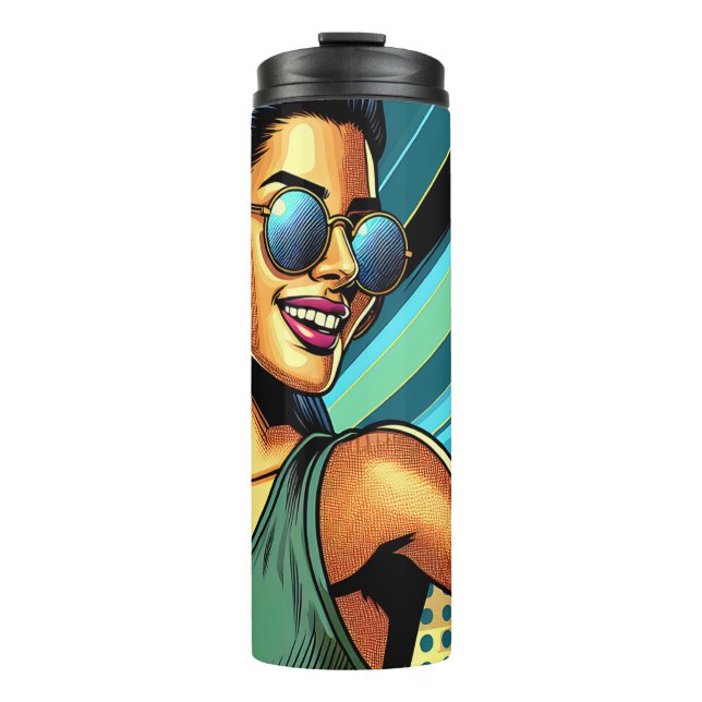 Bouteilles Isothermes Pop Art Woman dans les casques danser (Devant)
