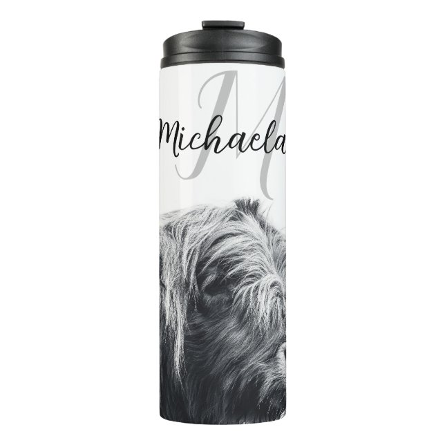 Bouteilles Isothermes Portrait de vache Highland premier monogramme noir (Devant)