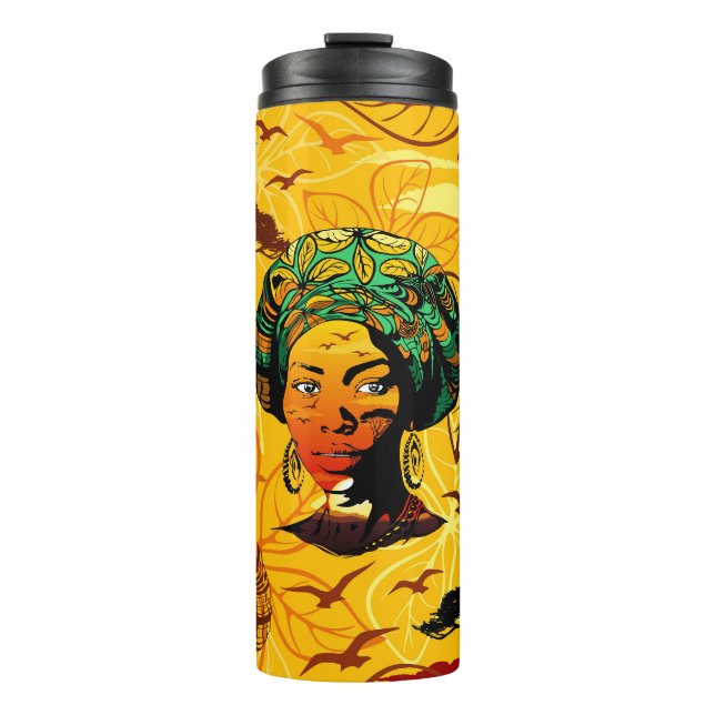 Bouteilles Isothermes Portrait féminin africain avec coucher de soleil (Devant)