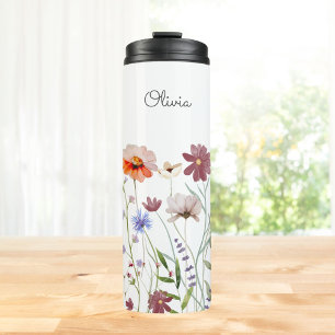 Bouteilles Isothermes Pré de fleurs sauvages aquarelle personnalisé