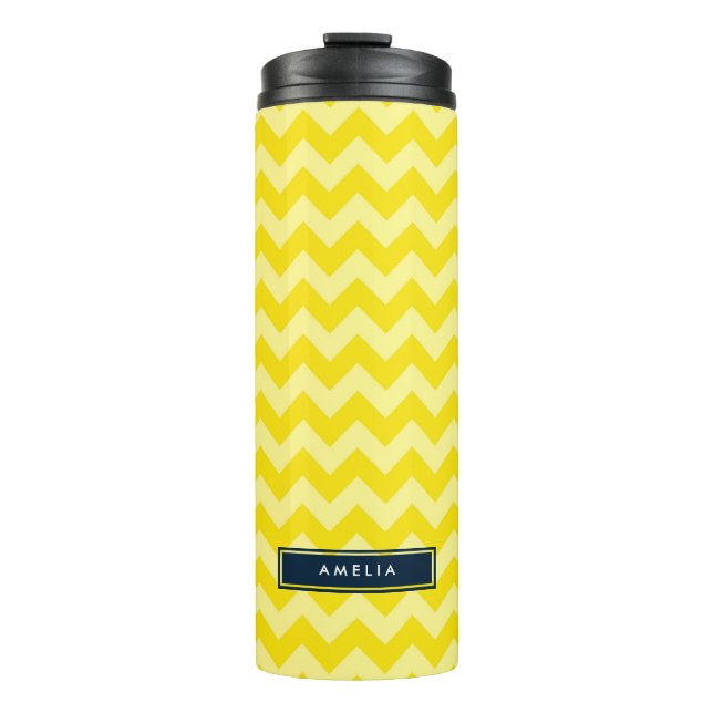 Bouteilles Isothermes Preppy Chevron dans les tons d'un monogramme jaune (Devant)