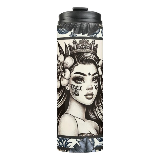 Bouteilles Isothermes Princesse polynésienne Bleu Floral Tribal (Devant)