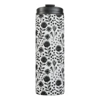 Protea Floral Block Imprimer Millefleur noir blanc