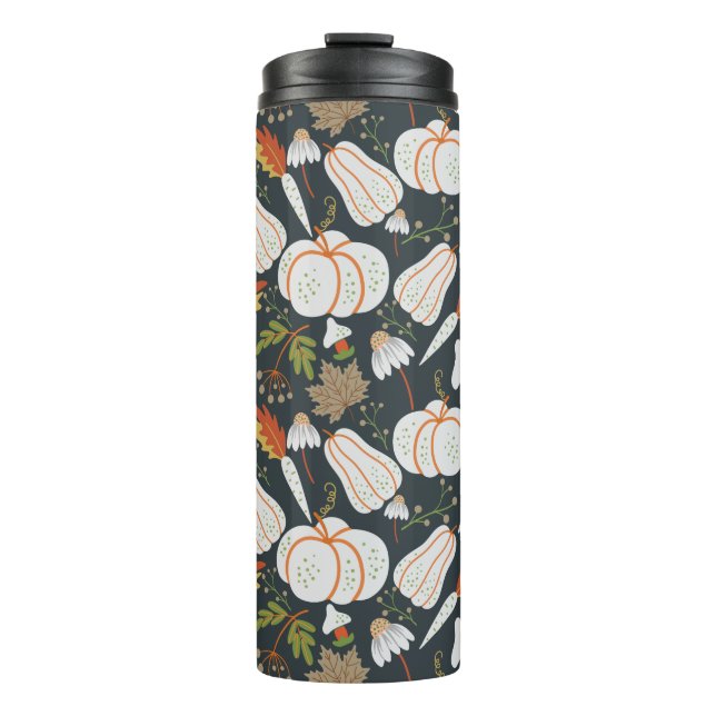 Bouteilles Isothermes Pumpkin seamless pattern floral black and white (Devant)