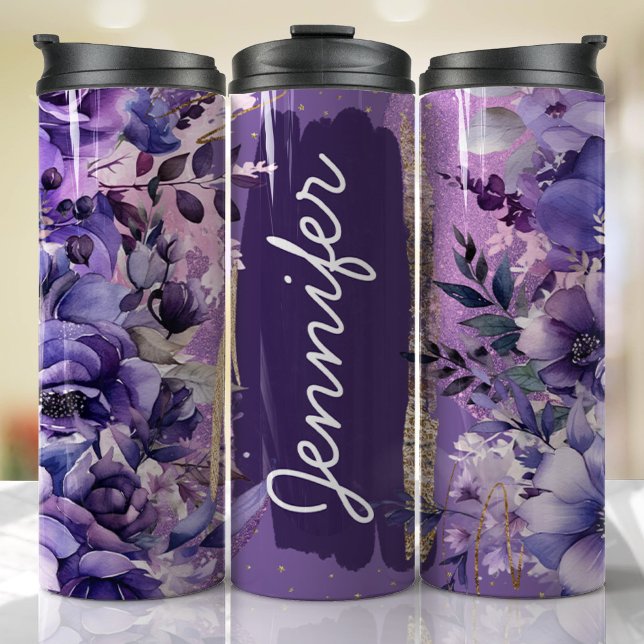 Bouteilles Isothermes Purple Anemone Floral Ajouter Nom Cadeau Personnal (Floral Personalized Tumbler)