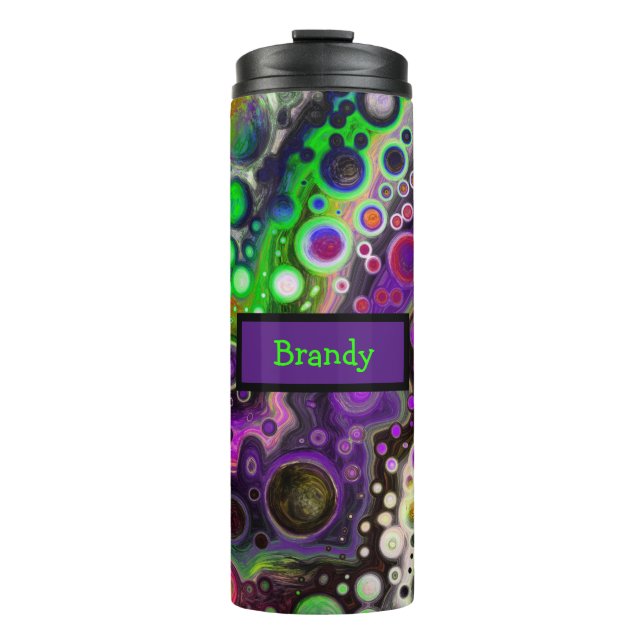 Bouteilles Isothermes Purple personnalisé, Vert citron, Art Fluide Noir (Devant)