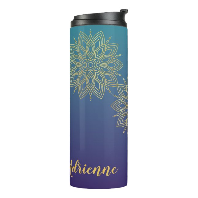 Bouteilles Isothermes Purple Turquoise Gradient Faux Gold Mandala (Tourné sur la gauche)