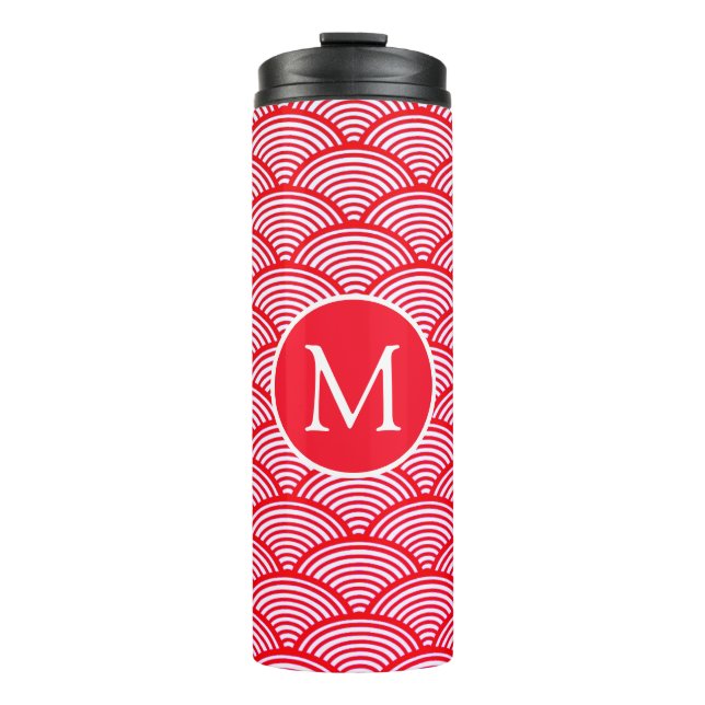 Bouteilles Isothermes Red and White Scallop Pattern Monogram (Devant)