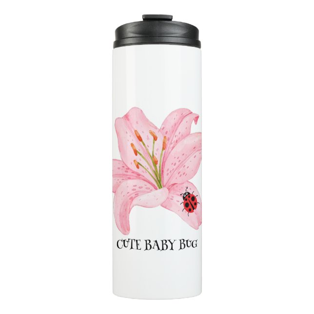 Bouteilles Isothermes Red Ladybug rose Lily Flower nom personnalisé fill (Devant)