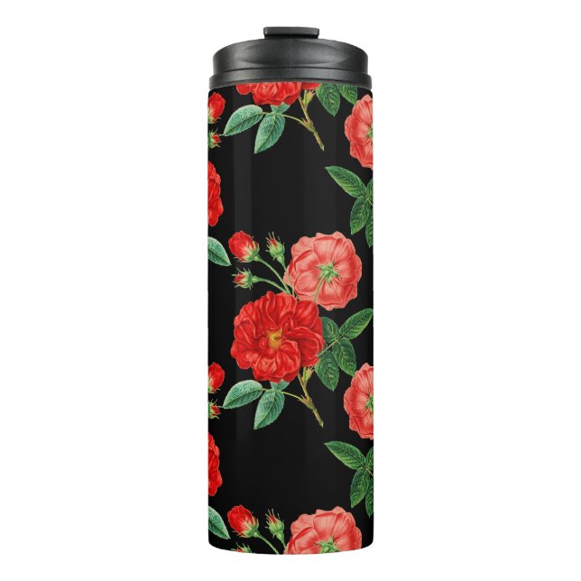Bouteilles Isothermes Red Roses, Black Background, (Devant)