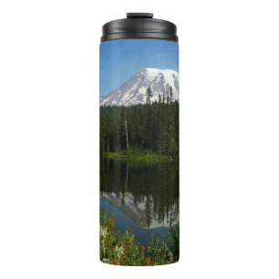 Bouteilles Isothermes Reflet du lac du mont Rainier avec des fleurs sauv