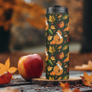 Bouteilles Isothermes Renard Rouge Feuilles d'Automne Glands Motif Vert