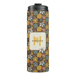 Bouteilles Isothermes Retro Floral Brown Gold Turquoise Personnalisé