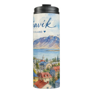 Bouteilles Isothermes Reykjavik Islande souvenir aquarelle 