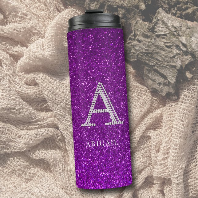Bouteilles Isothermes Rhinestones Monogramme A Parties scintillant Étinc (personalized tumbler monogram a rhinestone glitter sparkle purple bridesmaid mom sister girlfriend )
