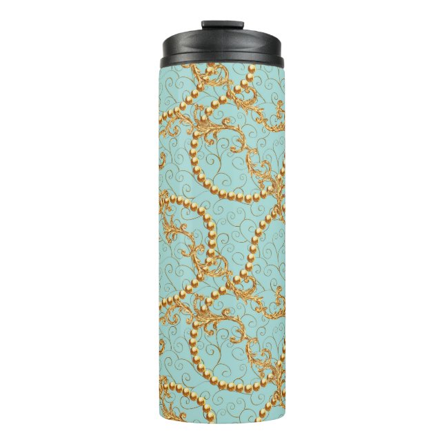 Bouteilles Isothermes Rococo golden elements seamless pattern. Gold text (Devant)