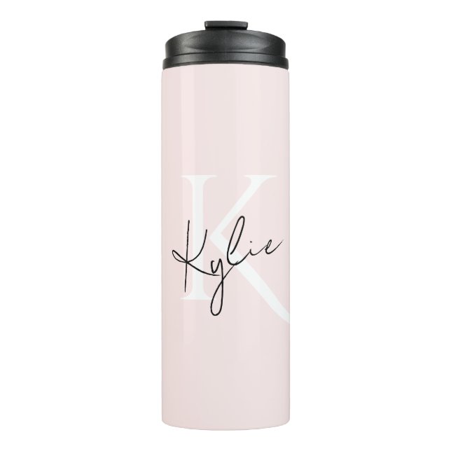 Bouteilles Isothermes Rose Blush moderne Nom du monogramme personnalisé  (Devant)