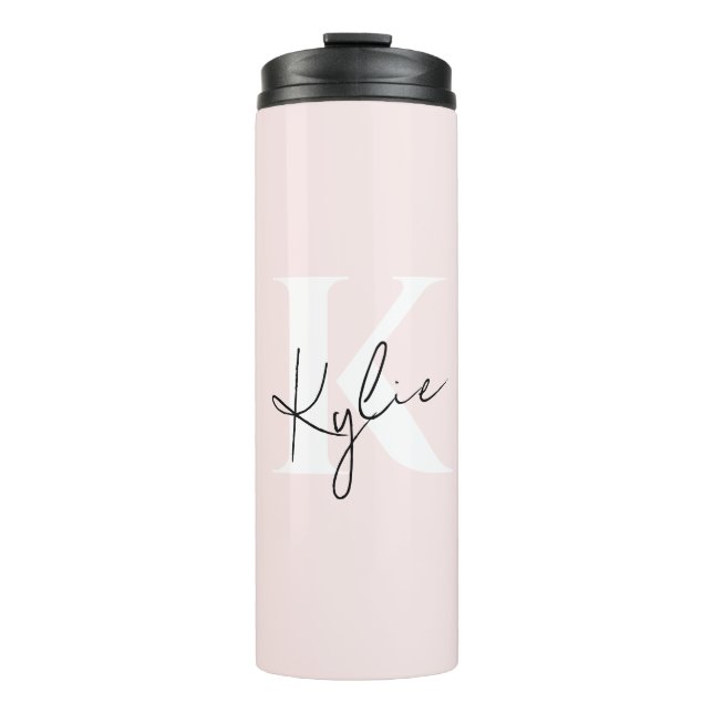 Bouteilles Isothermes Rose Blush moderne Nom du monogramme personnalisé  (Devant)