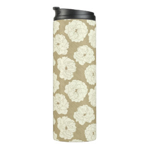 Bouteilles Isothermes Rose crème sur Beige d'or - motif sans couture.