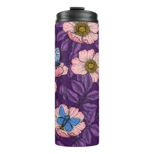 Bouteilles Isothermes Rose de chien et papillons en rose et violet