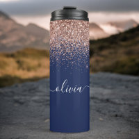 Rose Gold Bleu Marine Blush Paillettes Monogramme