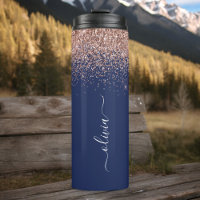 Rose Gold Bleu Marine Pailleté Monogramme Rose Fon