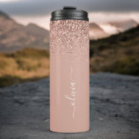 Rose Gold Blush Pink Glitter Girly Monogram Nom