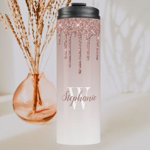 Bouteilles Isothermes Rose Gold Faux Paillettes Coulée Brillant Ombre Mo