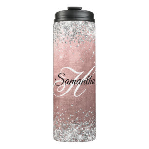 Bouteilles Isothermes Rose Gold Pailleté Argent Monogramme Fantaisie
