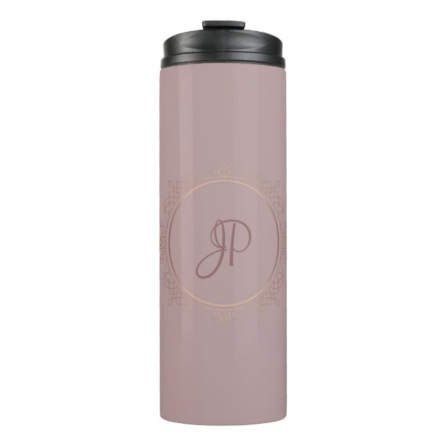 Bouteilles Isothermes Rose Monogramme personnalisé Modèle élégant or (Devant)