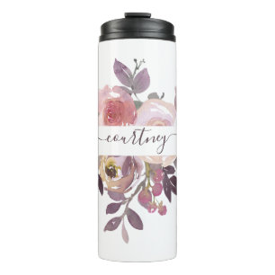 Bouteilles Isothermes Rose pastel et floral personnalisé violet