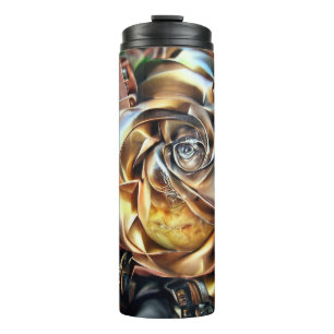 Bouteilles Isothermes Rose Steampunk avec visage surréaliste - Flor méca