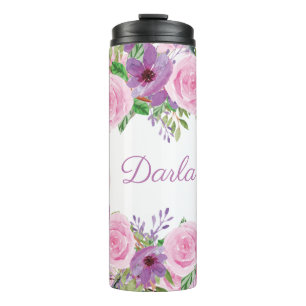 Bouteilles Isothermes Rose violet moderne Aquarelle Floral Personnalisé 