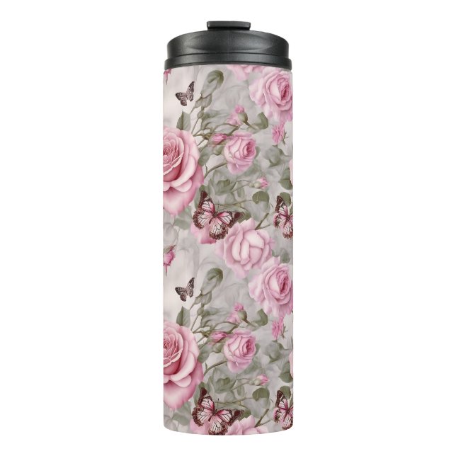 Bouteilles Isothermes Roses roses et papillons d'eau (Devant)