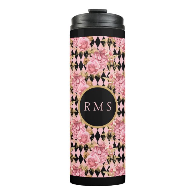 Bouteilles Isothermes Roses roses sur le Monogramme arlequin (Devant)